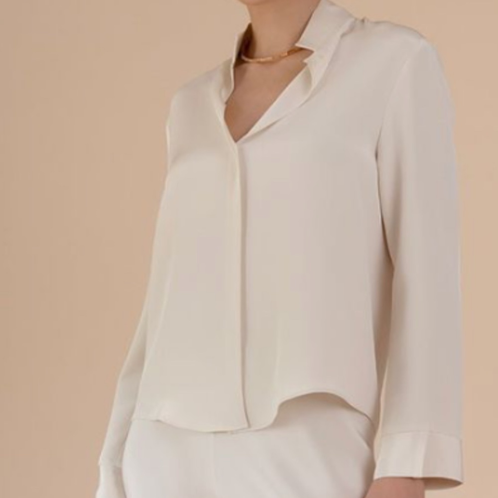 NEW DESIGNER PETER COHEN SILK BLOUSE BEIGE ECRU STUNNING LUXURY GOLD STAR